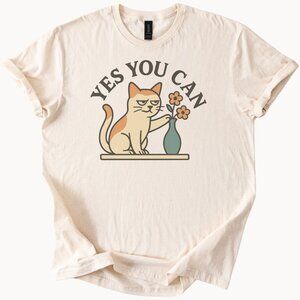 Sarcastic Cat Yes You Can Graphic T Shirt Funny Kitty Pushing Vase Tee